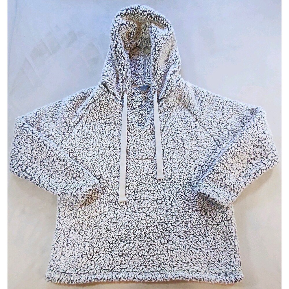 Eddie Bauer Women’s L Sherpa Fleece Hooded Drawstring Hoodie Gray/White